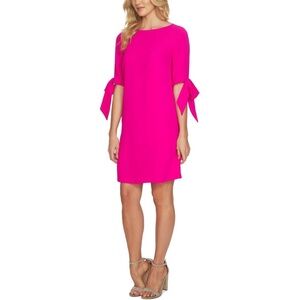 CeCe Garden Rose 3/4 Sleeve Moss Crepe Shift Dress with Bows